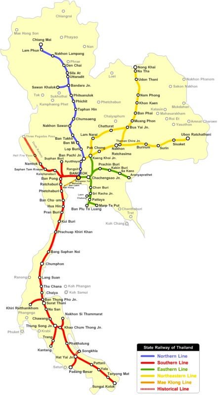 Map of railways in Thailand in high resolution