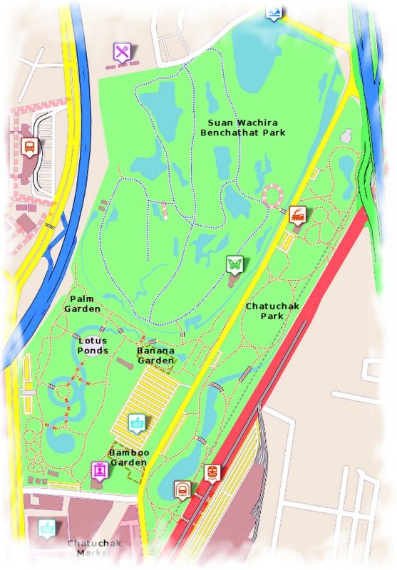 Chatuchak park in Bangkok - a schematic map of the park