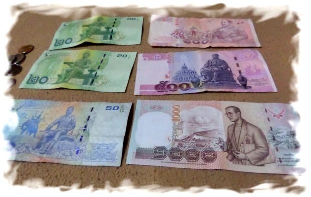 Thai money - Thai baht - the reverse side of the banknotes