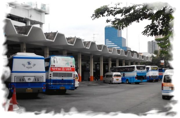 Buses at the platforms of Ekkamai bus station