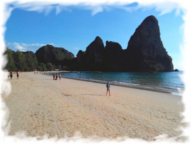 Railay West beach during the big low tide. The beach has become much wider!