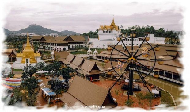 Entertainment area and houses of Ayutthaya in Legend Siam Park