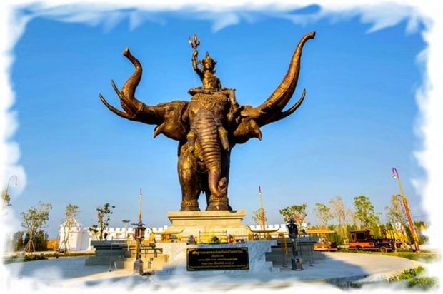 Statue of an elephant Erawan in the Legend Siam park (Pattaya)