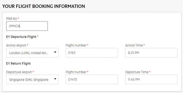 Flight booking information form
