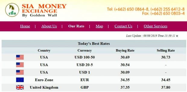 Sia Money Exchange in Bangkok - exchange rates