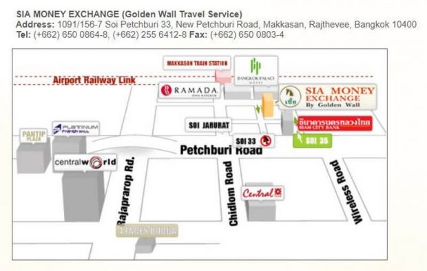 Sia Money Exchange in Bangkok - the location of the currency exchange office on the map