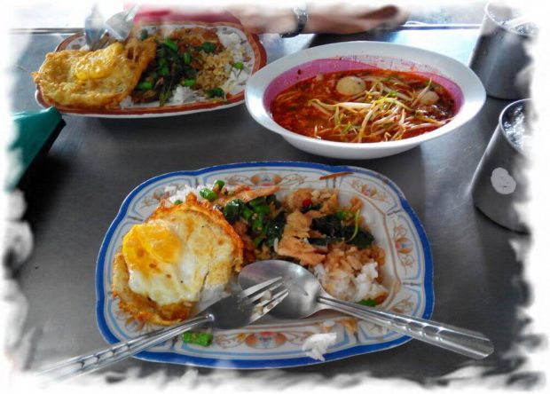 These three dishes cost less than 100 THB (Bangkok street cafe)