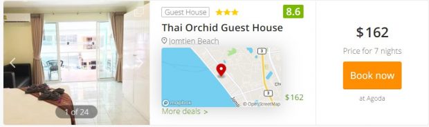 An example of a hotel in Pattaya with excellent reviews, price and near the beach